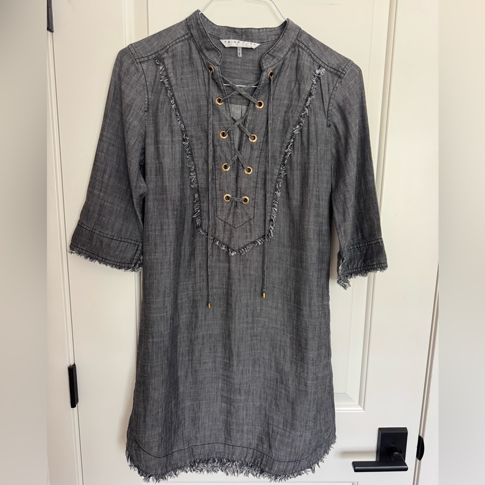 Trina Turk Gray Lace-Up Tunic Dress